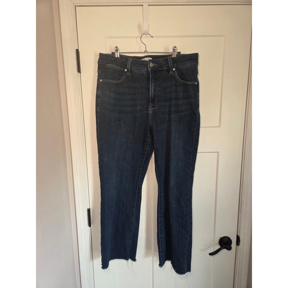 MoCo Boutique Womens High Rise Straight Leg Raw Hem Jeans Dark Wash Size 14W